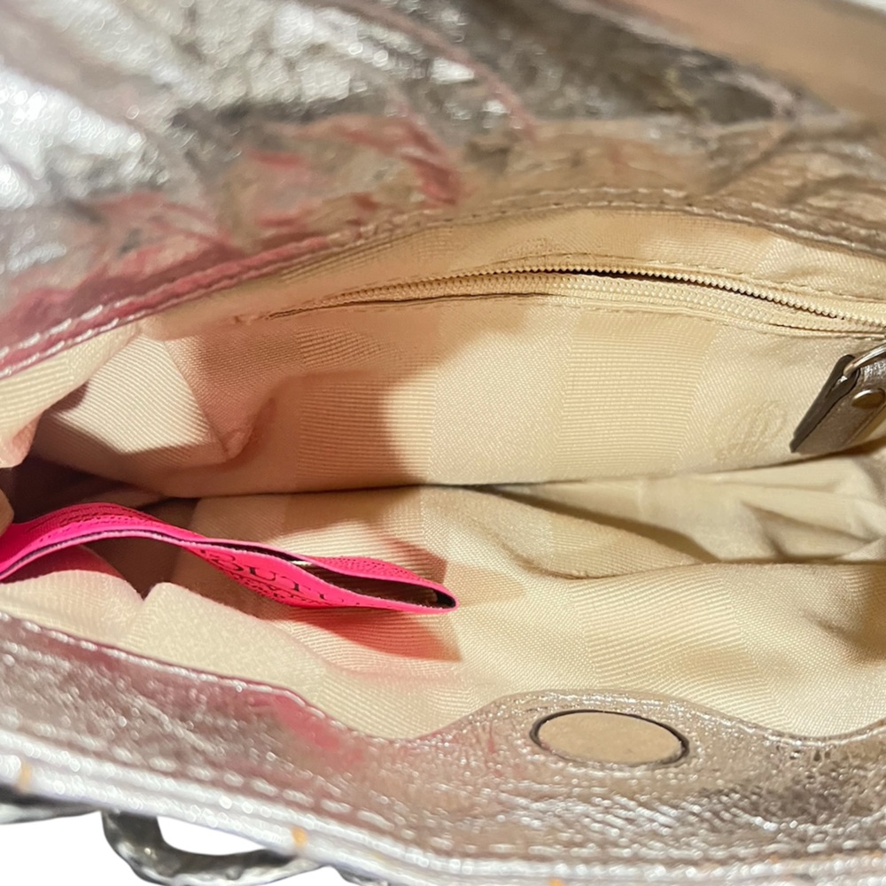 Juicy Couture Vintage Metallic Silver Crackled Leather Clutch - Y2K McBling - Picture 14 of 16